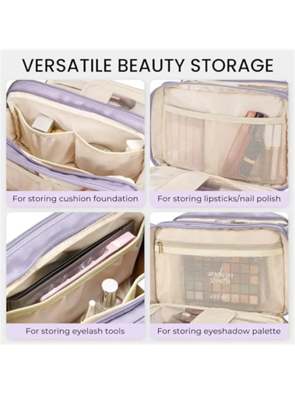 Large Makeup Bag Travel Cosmetic Organizer Waterproof Toiletry Bag Brush Holder